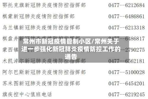 常州市新冠疫情管制小区/常州关于进一步强化新冠肺炎疫情防控工作的通告